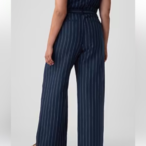 NWT Gap High Rise Linen-Cotton Trousers in Navy Pinstripe - Picture 9 of 9